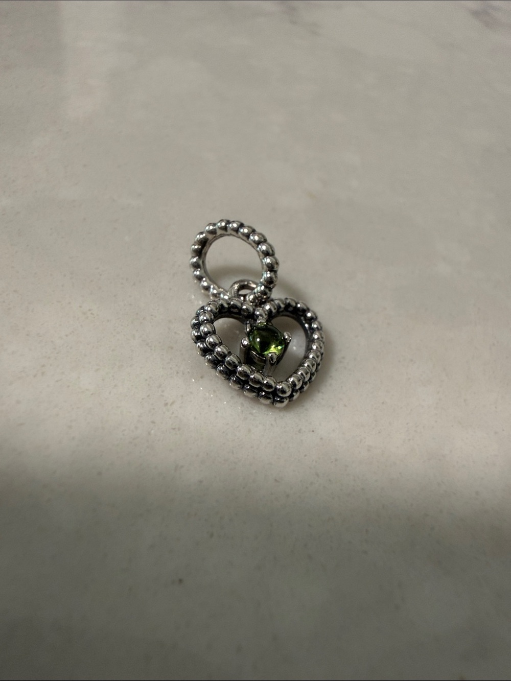 Authentic Pandora Sterling Silver August birthstone Heart Dangle Charm